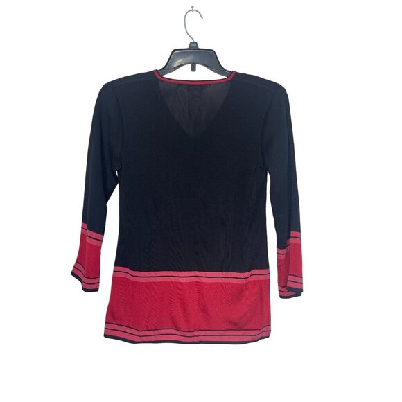 Exclusively Misook Women's Black & Red V-Neck Tunic Length Sweater Size XS - Picture 3 of 6
